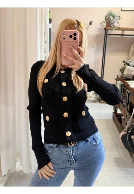 Maglia GLAMOUR bottoni dorati nera