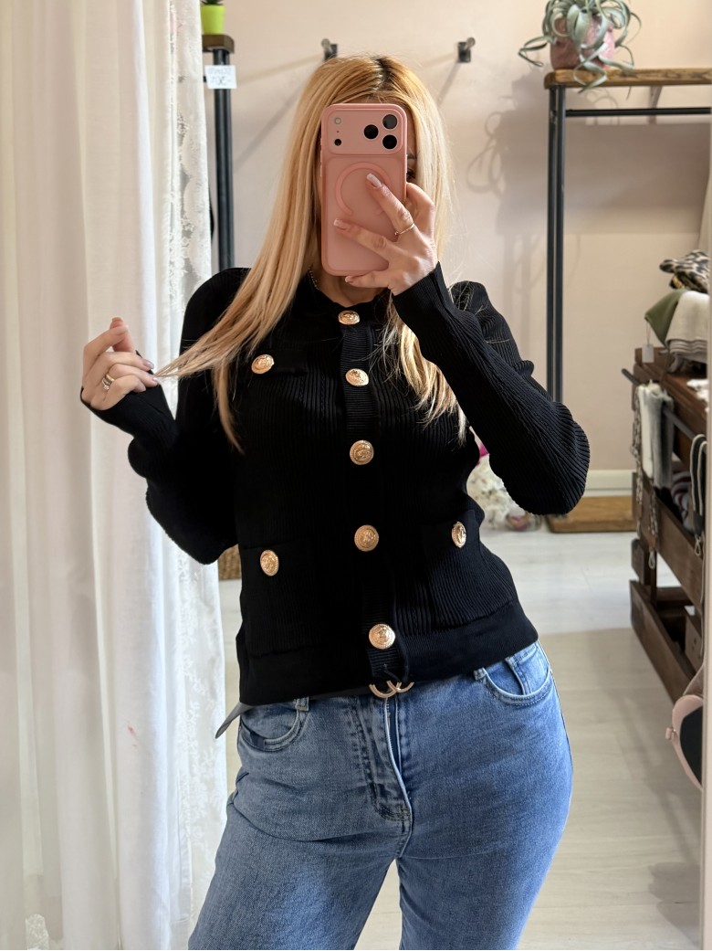 Maglia GLAMOUR bottoni dorati nera