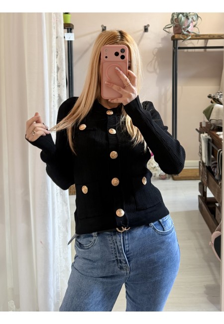 Maglia GLAMOUR bottoni dorati nera