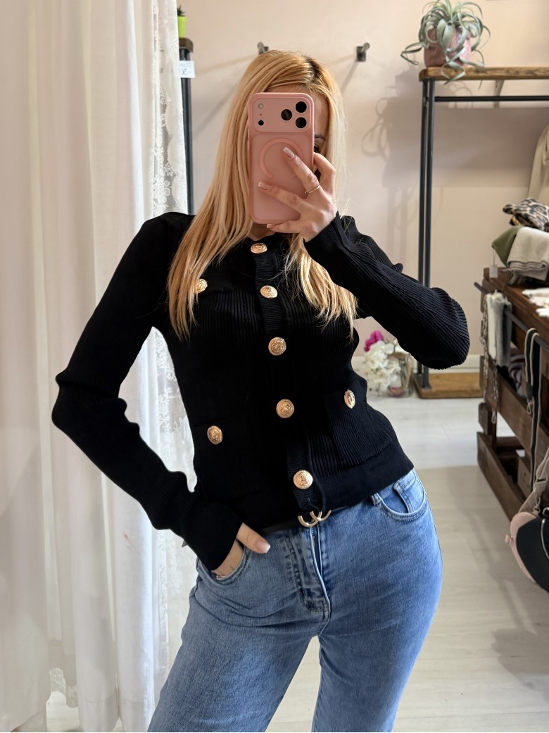 Maglia GLAMOUR bottoni dorati nera