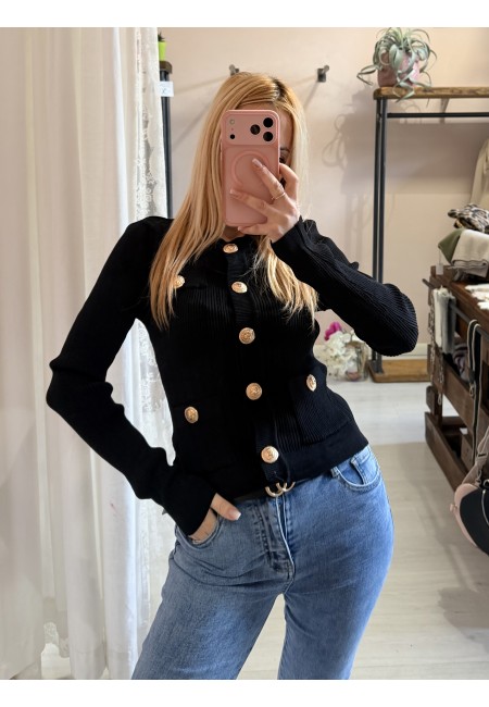 Maglia GLAMOUR bottoni dorati nera