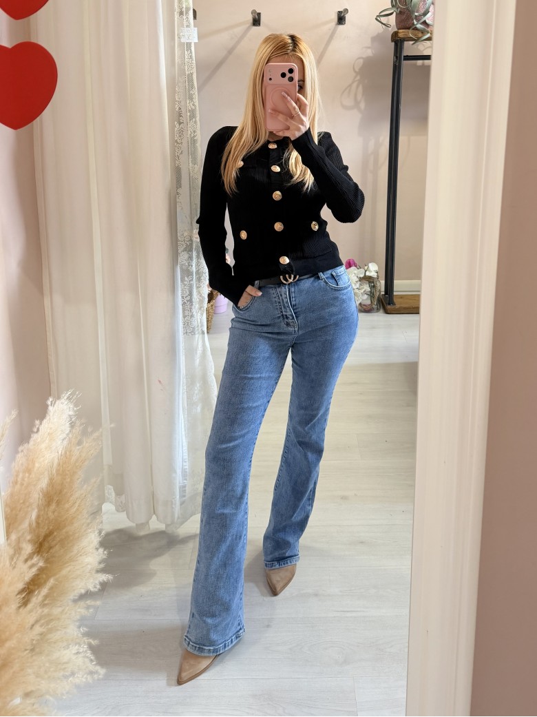 Maglia GLAMOUR bottoni dorati nera