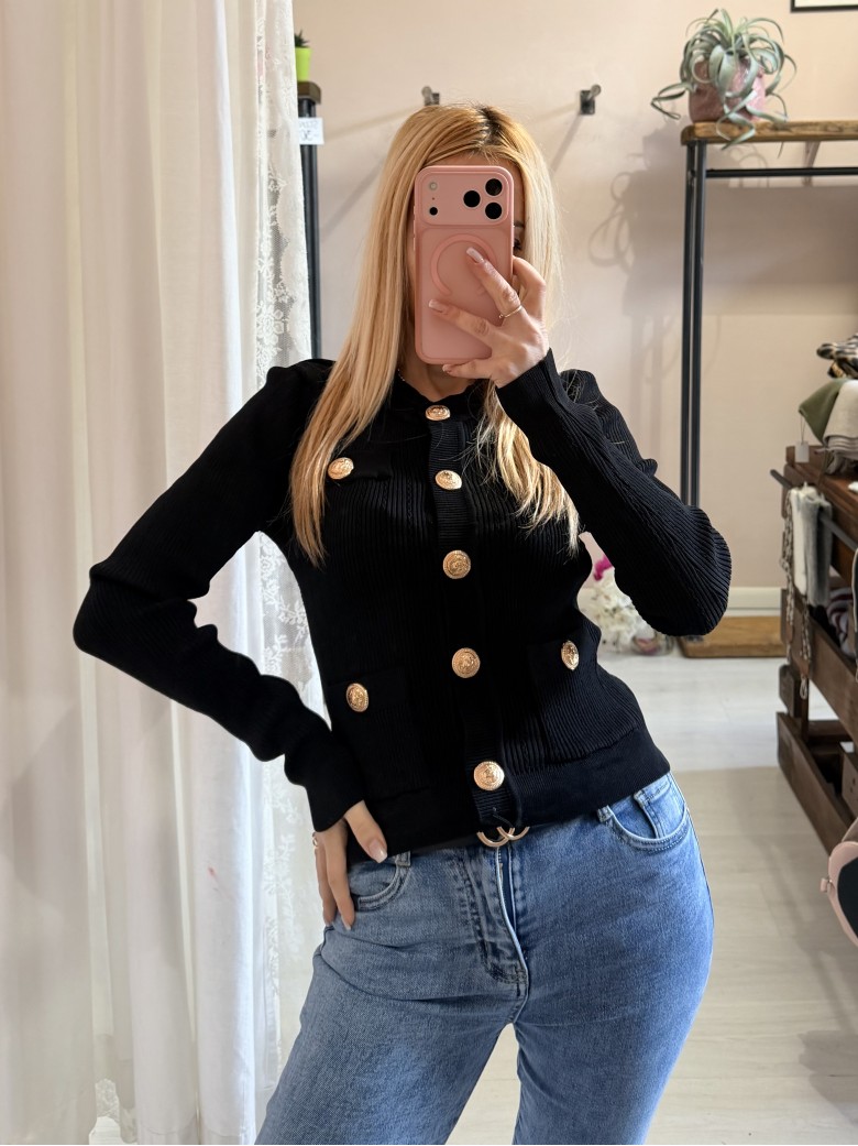 Maglia GLAMOUR bottoni dorati nera