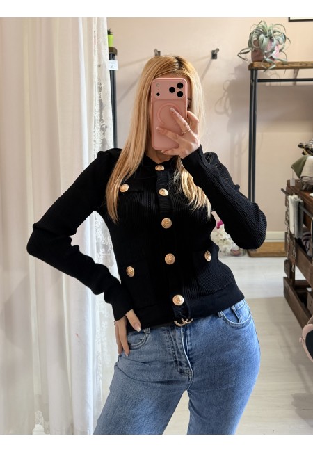 Maglia GLAMOUR bottoni dorati nera
