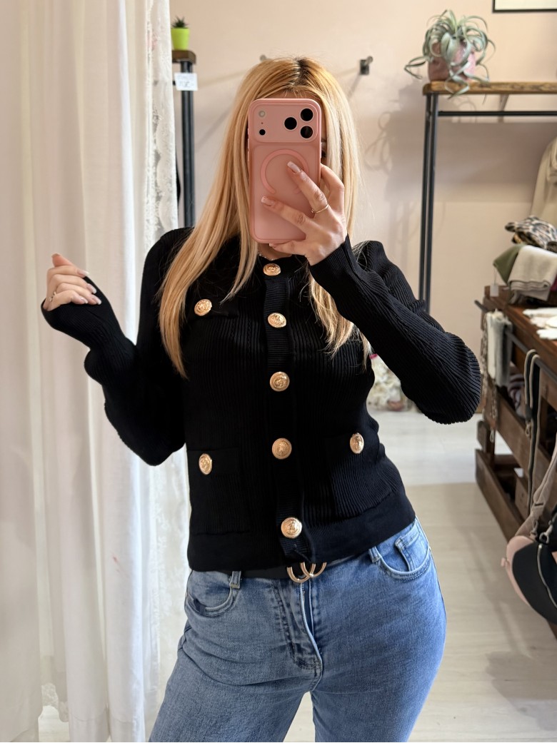Maglia GLAMOUR bottoni dorati nera