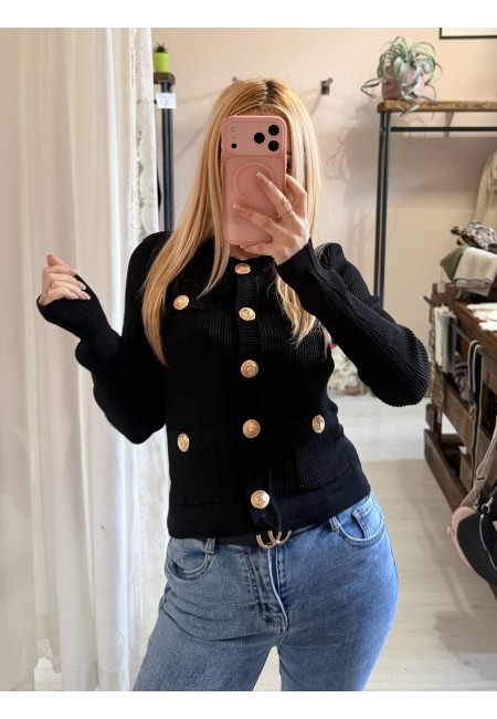 Maglia GLAMOUR bottoni dorati nera