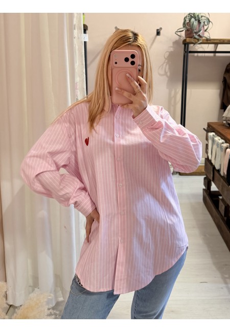 Camicia a righe ROSA con cuoricino rosso