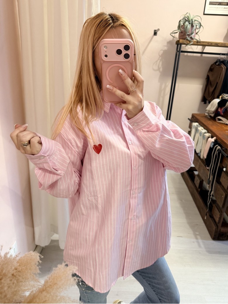 Camicia a righe ROSA con cuoricino rosso