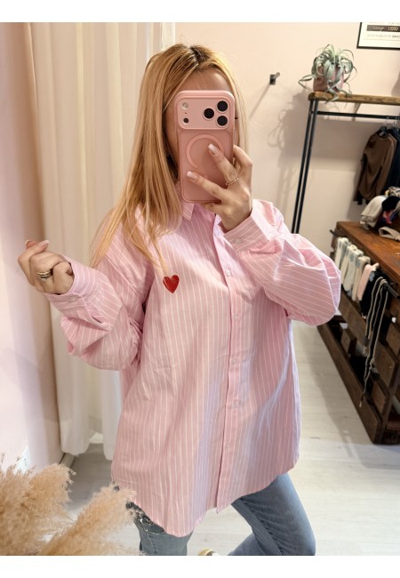 Camicia a righe ROSA con cuoricino rosso