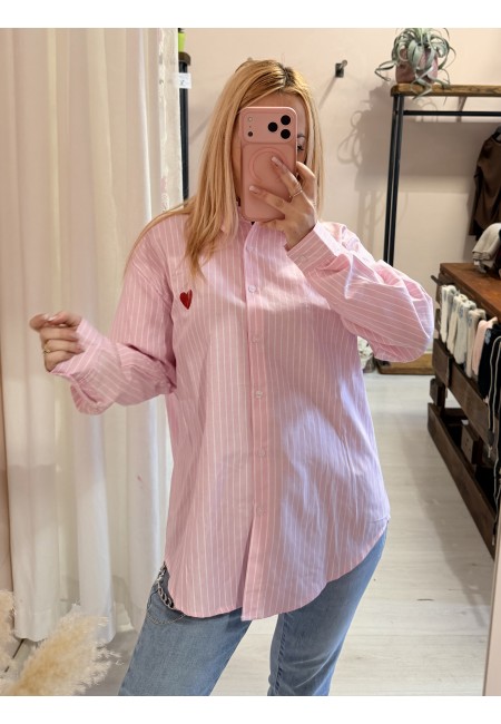 Camicia a righe ROSA con cuoricino rosso