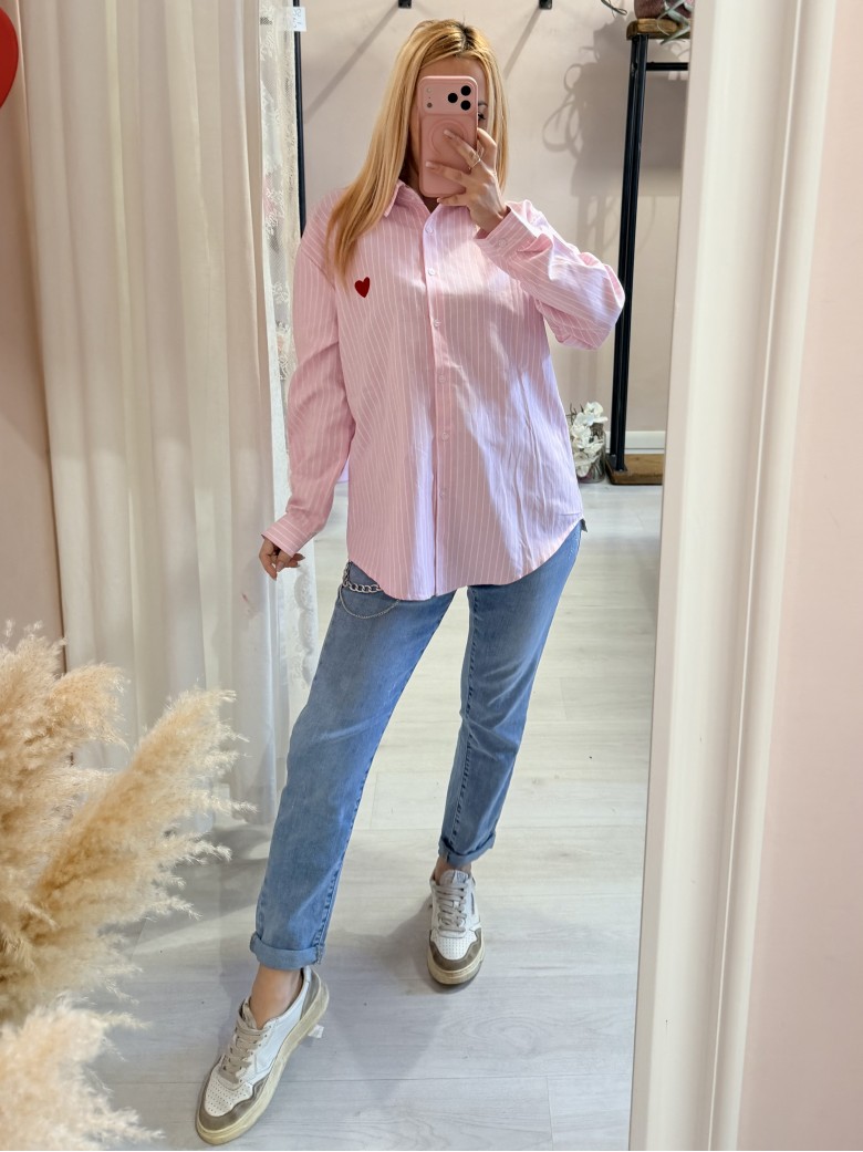 Camicia a righe ROSA con cuoricino rosso