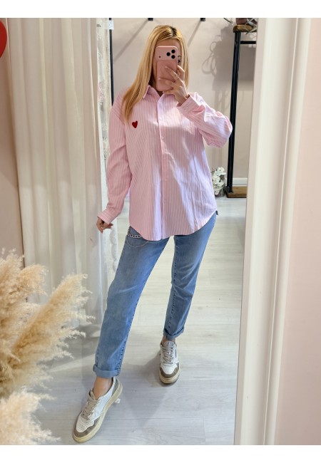 Camicia a righe ROSA con cuoricino rosso