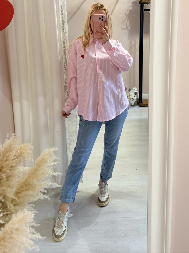 Camicia a righe ROSA con cuoricino rosso