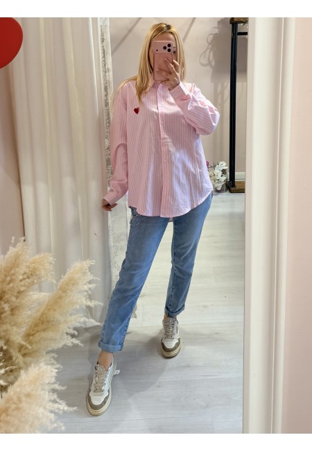 Camicia a righe ROSA con cuoricino rosso