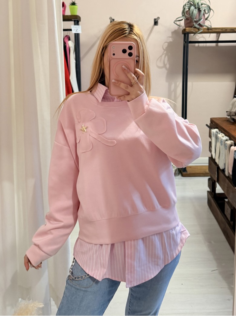 Camicia a righe ROSA con cuoricino rosso