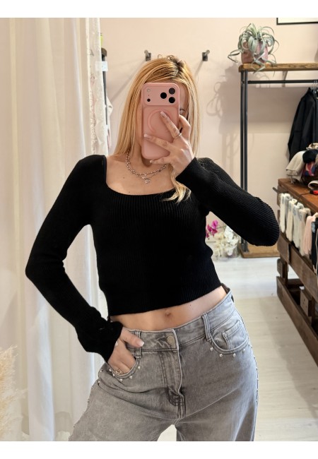 Maglioncino corto scollo quadrato nero