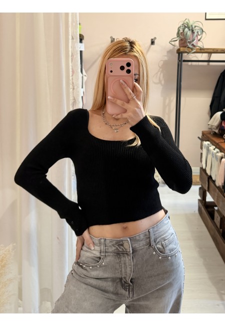 Maglioncino corto scollo quadrato nero