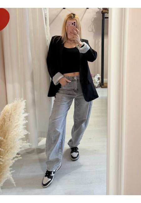 Jeans balloon grigi con borchiette