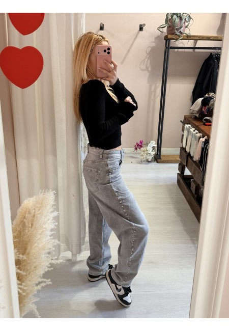 Jeans balloon grigi con borchiette