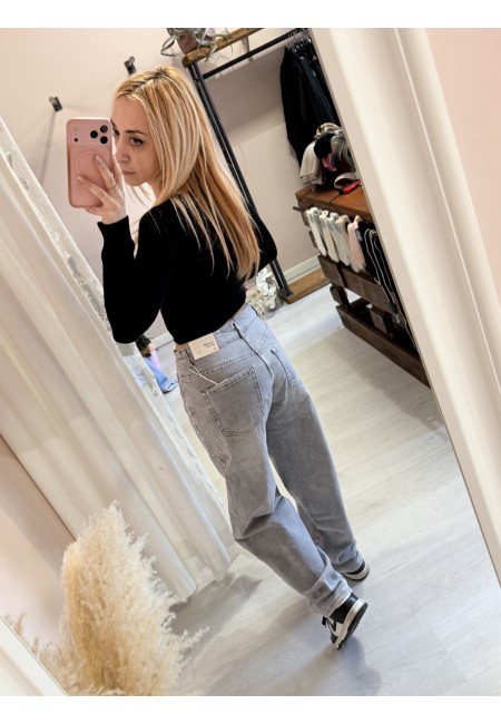 Jeans balloon grigi con borchiette