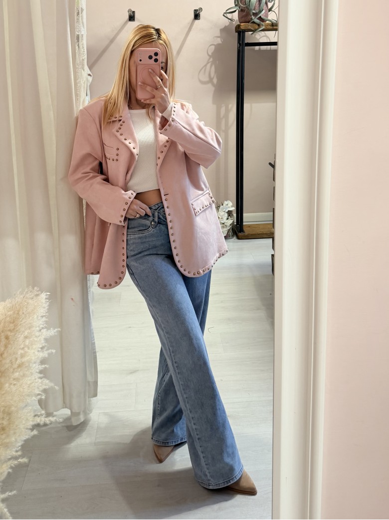 Giacca camoscino ROSA con borchiette