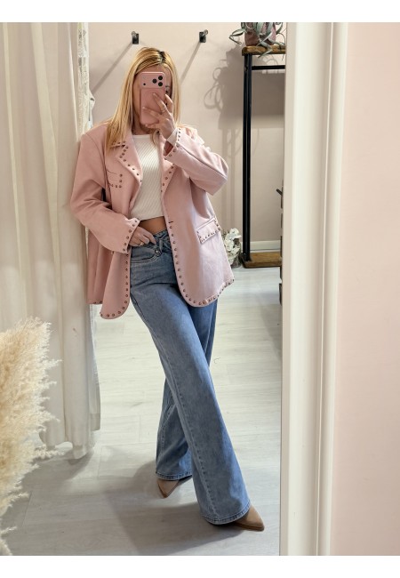 Giacca camoscino ROSA con borchiette