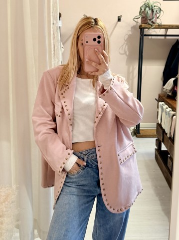 Giacca camoscino ROSA con borchiette