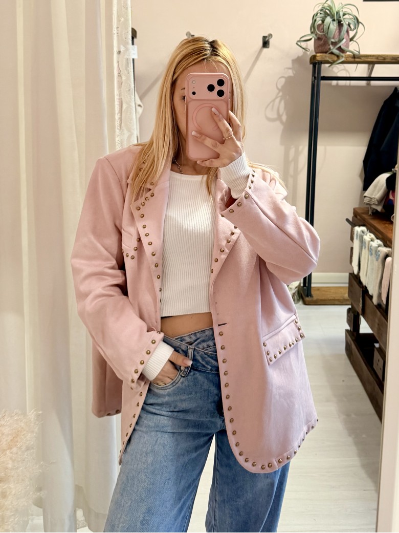 Giacca camoscino ROSA con borchiette