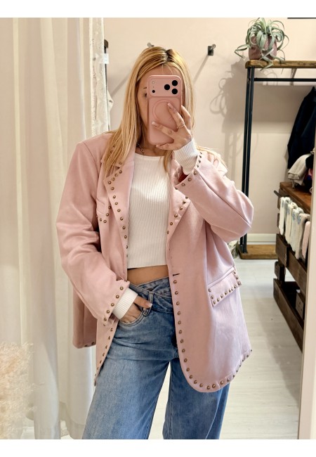 Giacca camoscino ROSA con borchiette