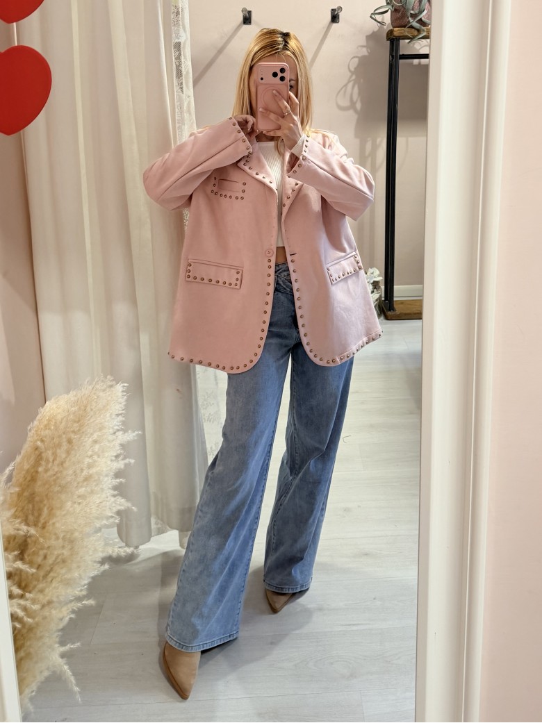 Giacca camoscino ROSA con borchiette