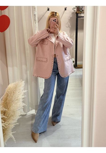 Giacca camoscino ROSA con borchiette
