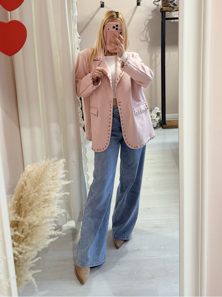 Giacca camoscino ROSA con borchiette