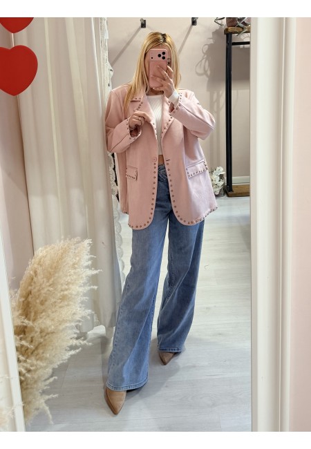 Giacca camoscino ROSA con borchiette