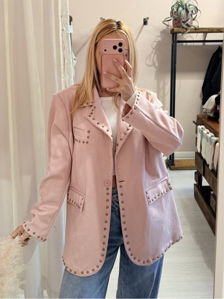 Giacca camoscino ROSA con borchiette
