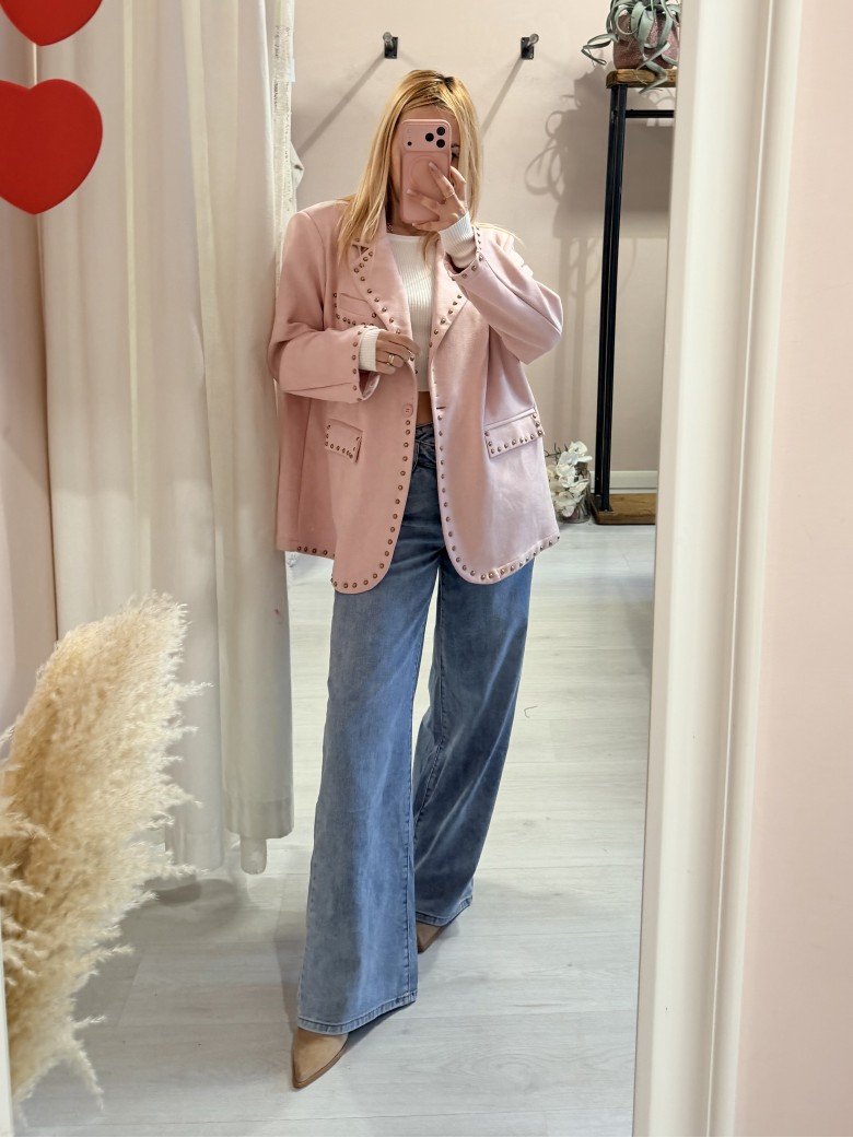 Giacca camoscino ROSA con borchiette