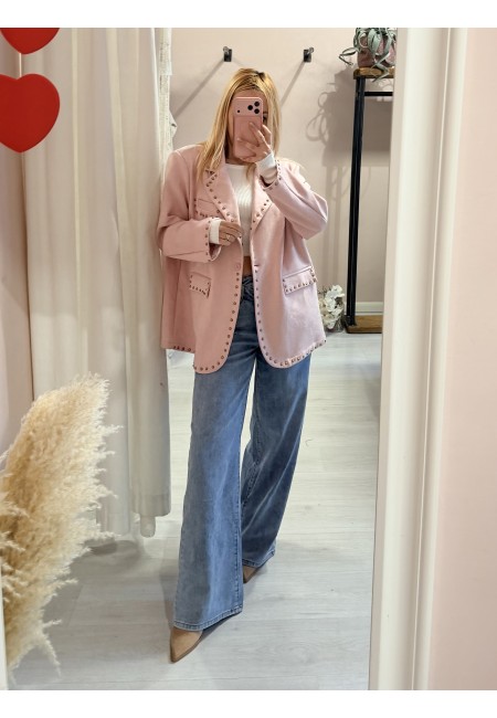 Giacca camoscino ROSA con borchiette