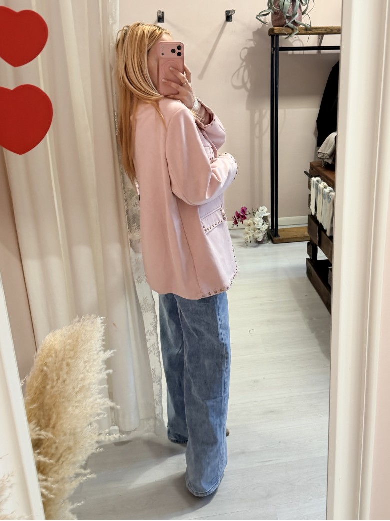 Giacca camoscino ROSA con borchiette