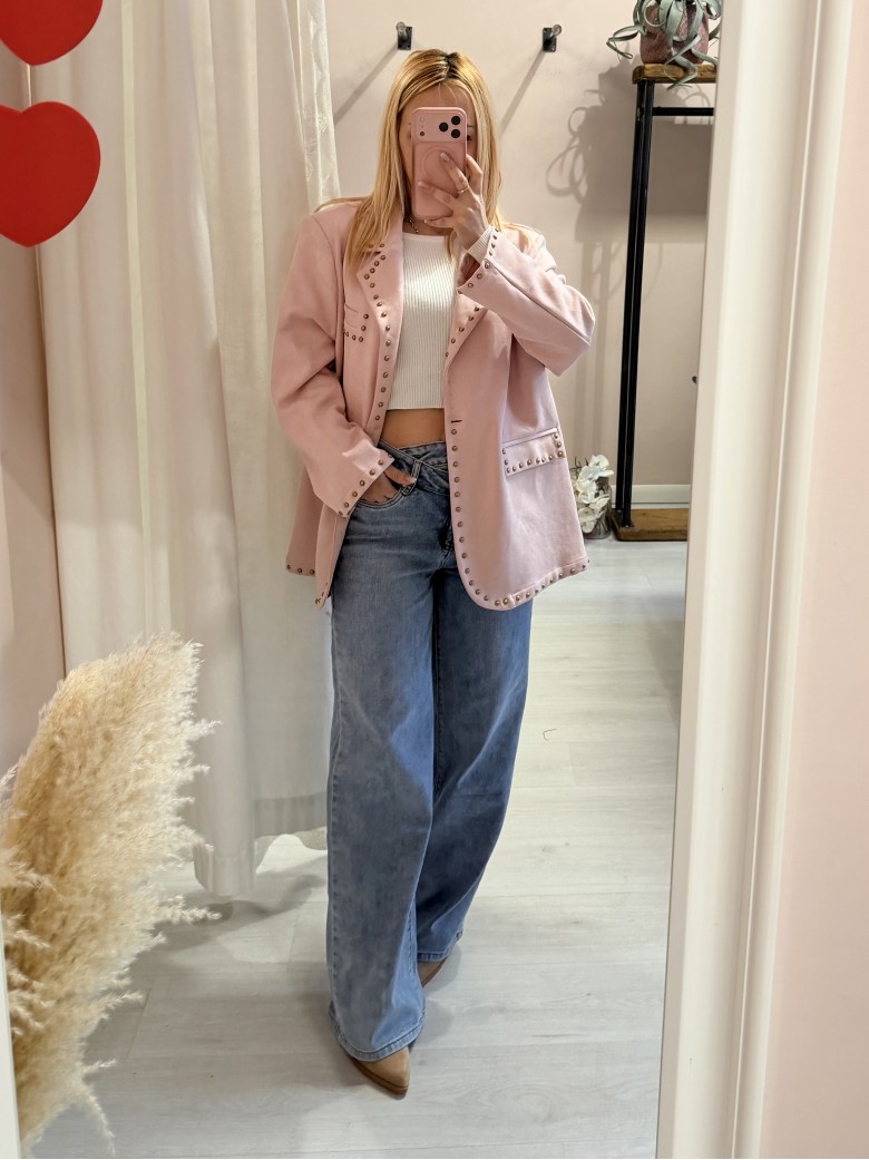 Giacca camoscino ROSA con borchiette