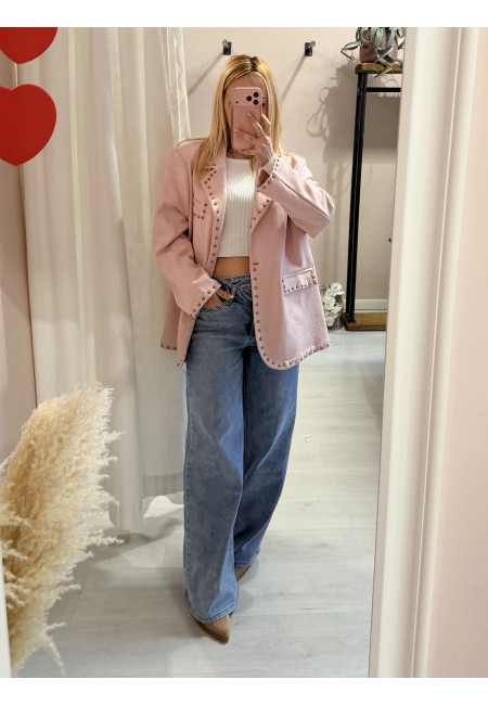 Giacca camoscino ROSA con borchiette