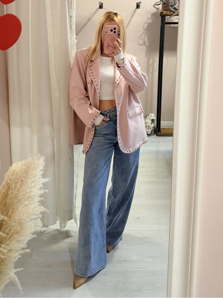 Giacca camoscino ROSA con borchiette