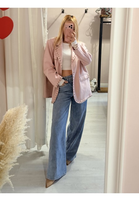 Giacca camoscino ROSA con borchiette