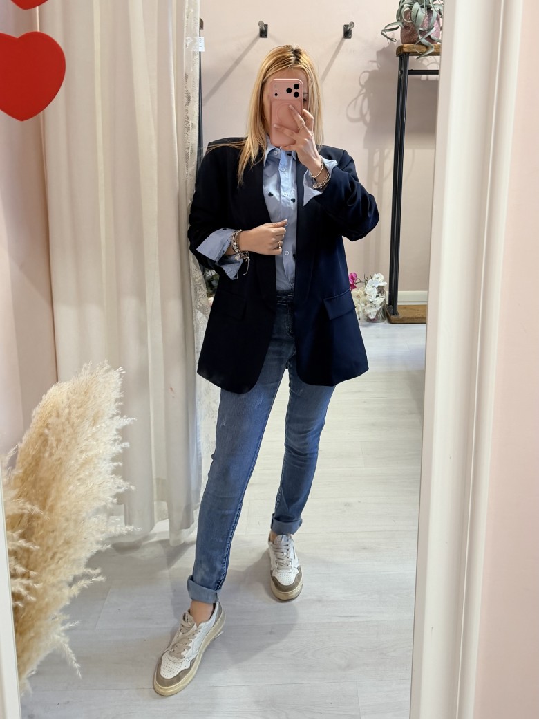 Blazer manica arricciata blu