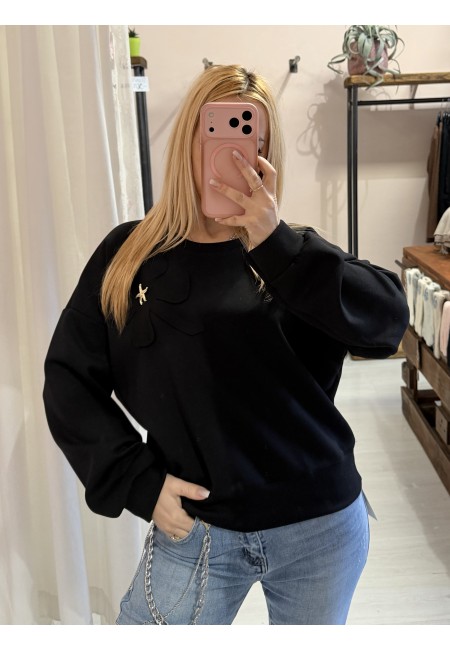 Felpa QUADRIFOGLIO con spilla a stella maria nera