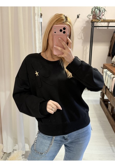 Felpa QUADRIFOGLIO con spilla a stella maria nera