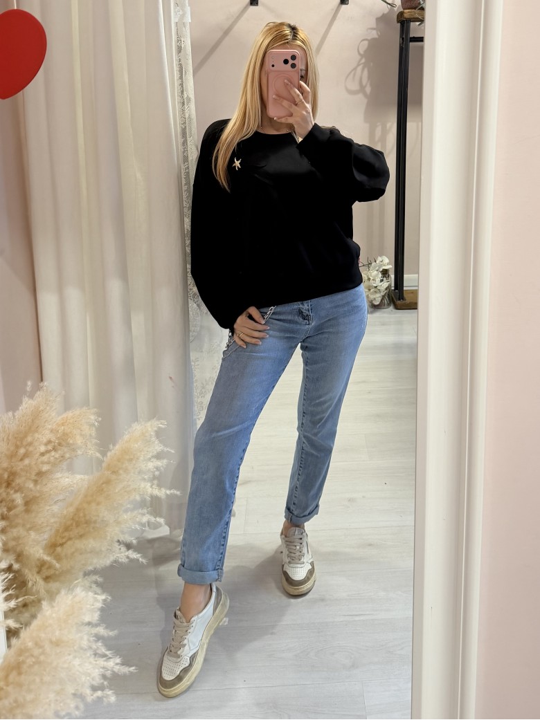 Felpa QUADRIFOGLIO con spilla a stella maria nera