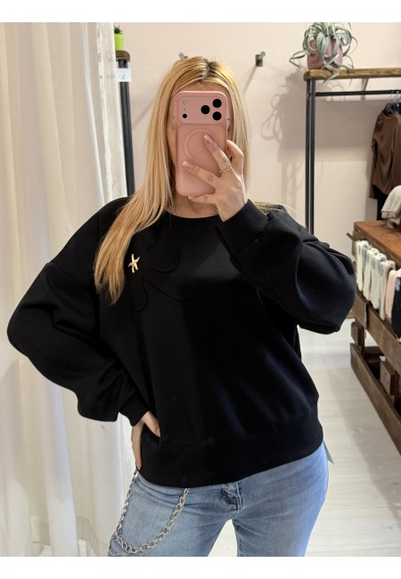 Felpa QUADRIFOGLIO con spilla a stella maria nera