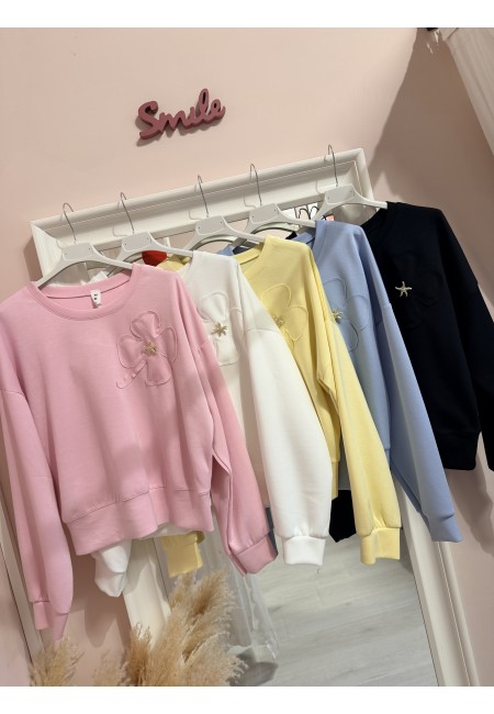 Felpa QUADRIFOGLIO con spilla a stella maria nera