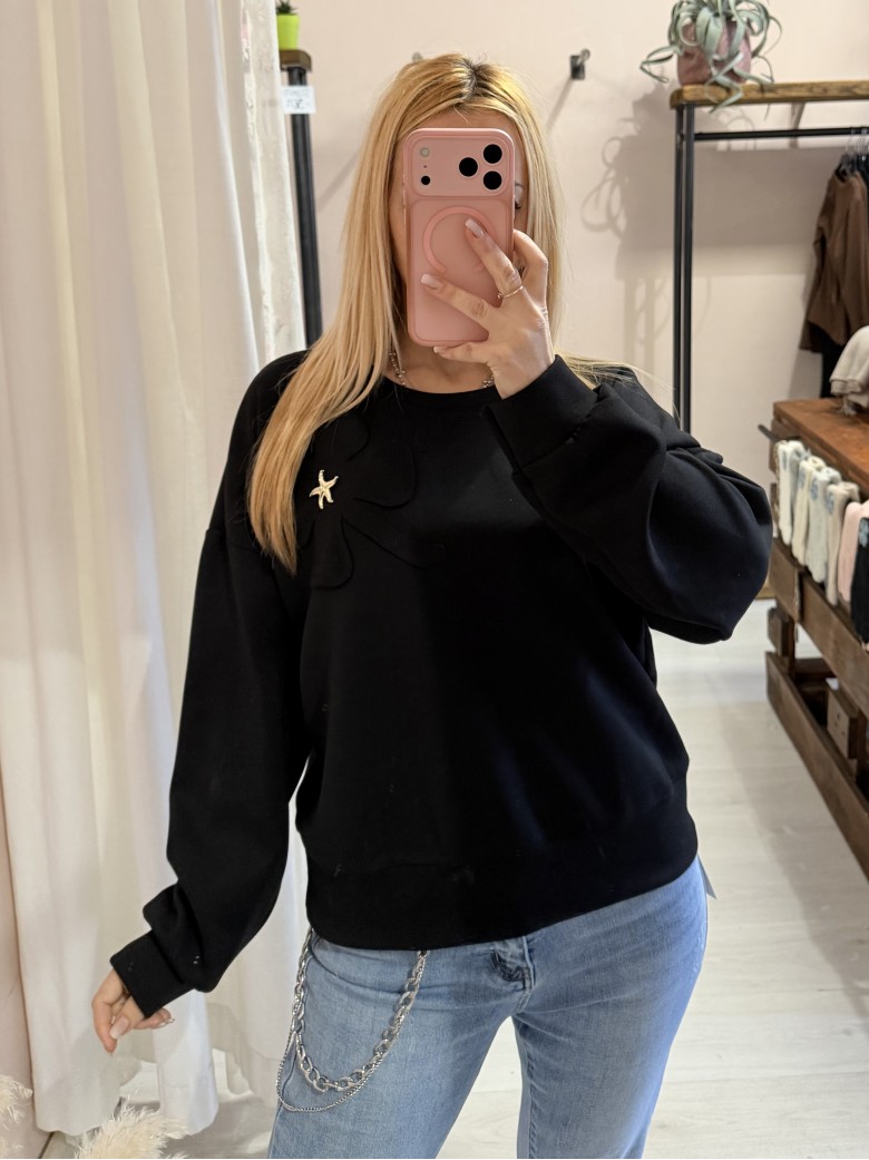 Felpa QUADRIFOGLIO con spilla a stella maria nera