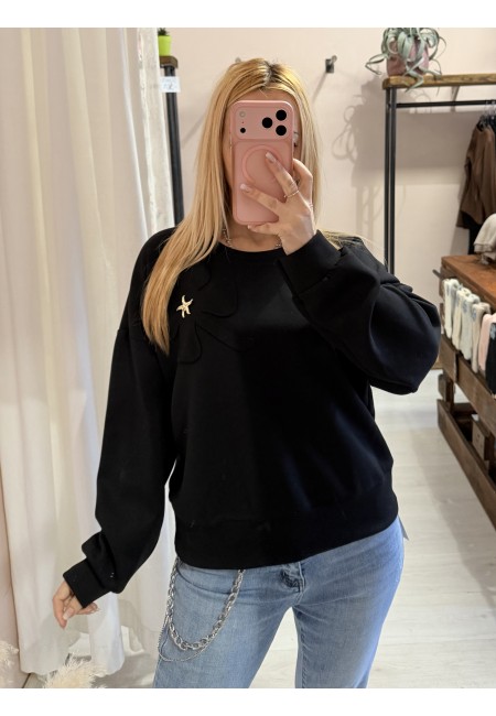 Felpa QUADRIFOGLIO con spilla a stella maria nera