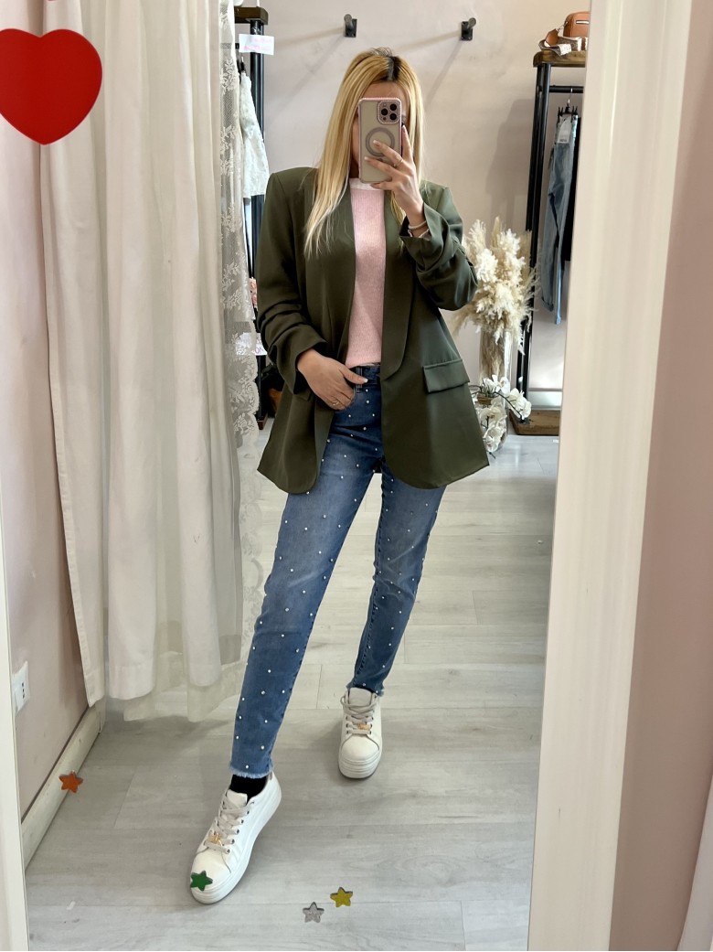 Blazer manica arricciata verde militare